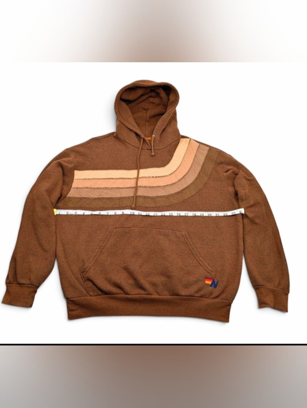 Aviator Nation Wave 4 Stripe Pullover Hoodie Relaxed Espresso Small - Picture 3 of 6